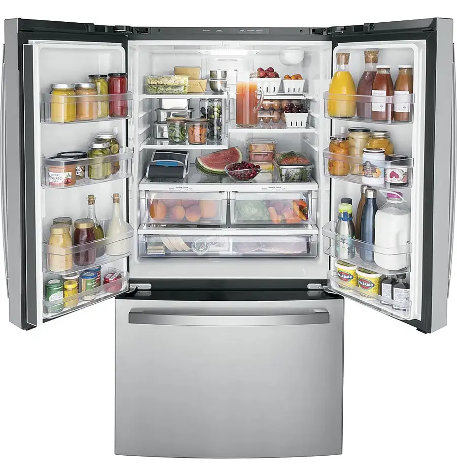 GE 21.9 Cu. Ft. French Door Counter Depth Refrigerator with Internal Water Dispenser Stainless Steel GWE22JYMFS - Best Buy