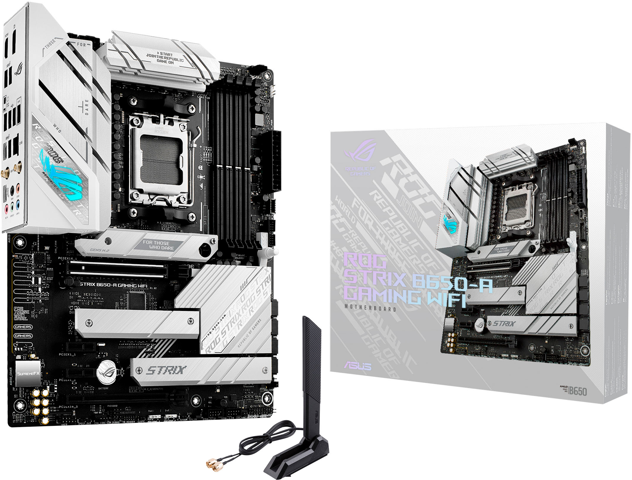ASUS - ROG STRIX B650-A GAMING WIFI (Socket AM5) AMD B650 ATX DDR5 Wi-Fi 6E Motherboard - White - Front_Zoom