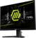 The image showcases a black computer monitor with a green logo on it. The logo is a large, green "M" that stands out prominently on the screen. The monitor is likely part of the MSI MAG Arsenal Gaming series, which is known for its high-quality gaming products. The focus of the image is on the logo and the monitor, making it an appealing visual for gaming enthusiasts.