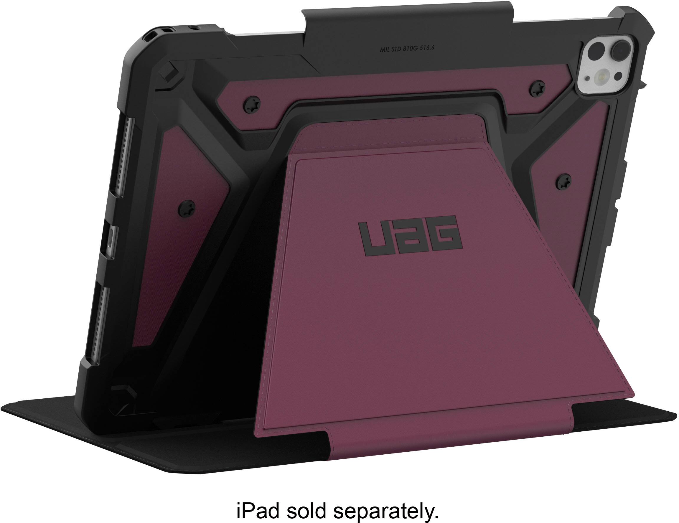 The image shows a black and purple case for a tablet or laptop. The case is designed to hold the device securely and provide protection. The case has a sturdy design and is made of durable materials. The tablet or laptop is placed inside the case, which is positioned on a flat surface. The case is likely intended for use by a person who wants to keep their device safe and protected while on the go.