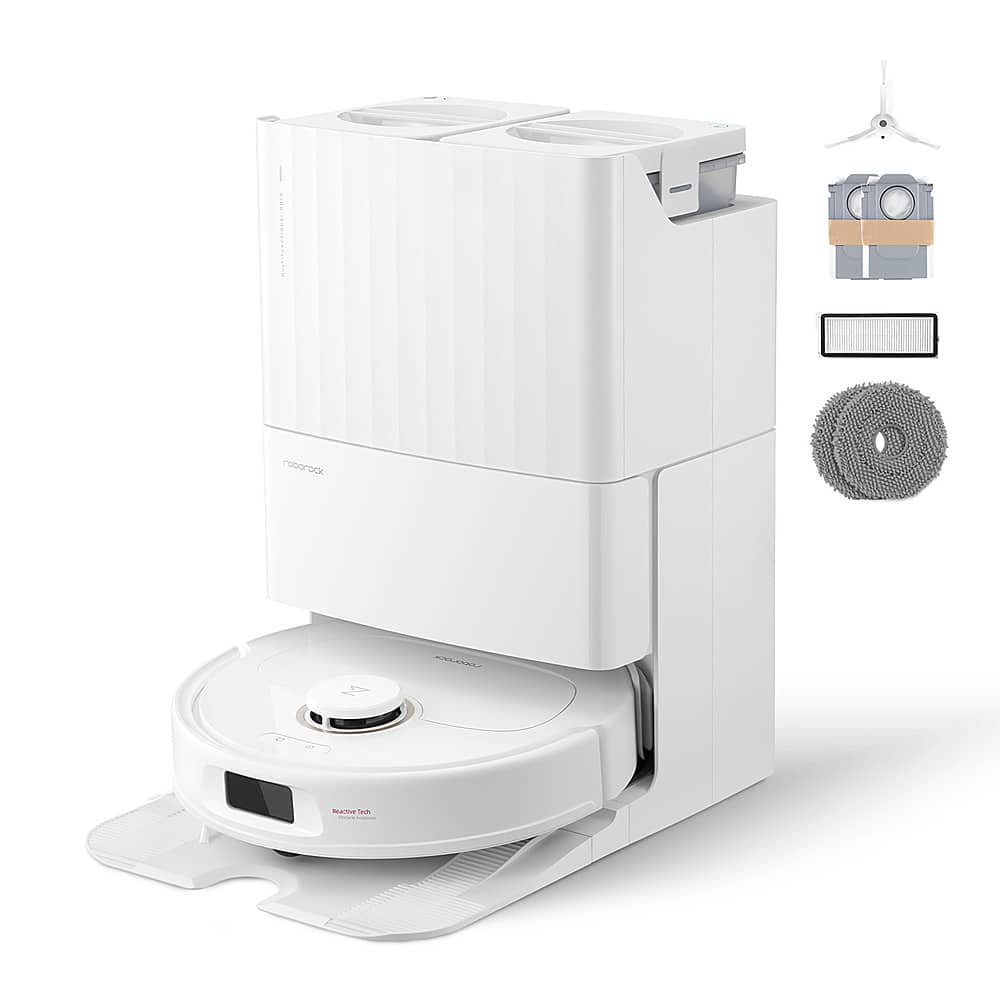 Roborock - Qrevo Pro Wi-Fi Connected Robot Vacuum and Mop with FlexiArm Design Edge Mopping, Dynamic Hot Water Mop Washing - White - Front_Zoom