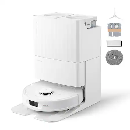 Front. Roborock - Qrevo Pro Wi-Fi Connected Robot Vacuum and Mop with FlexiArm Design Edge Mopping, Dynamic Hot Water Mop Washing - White.