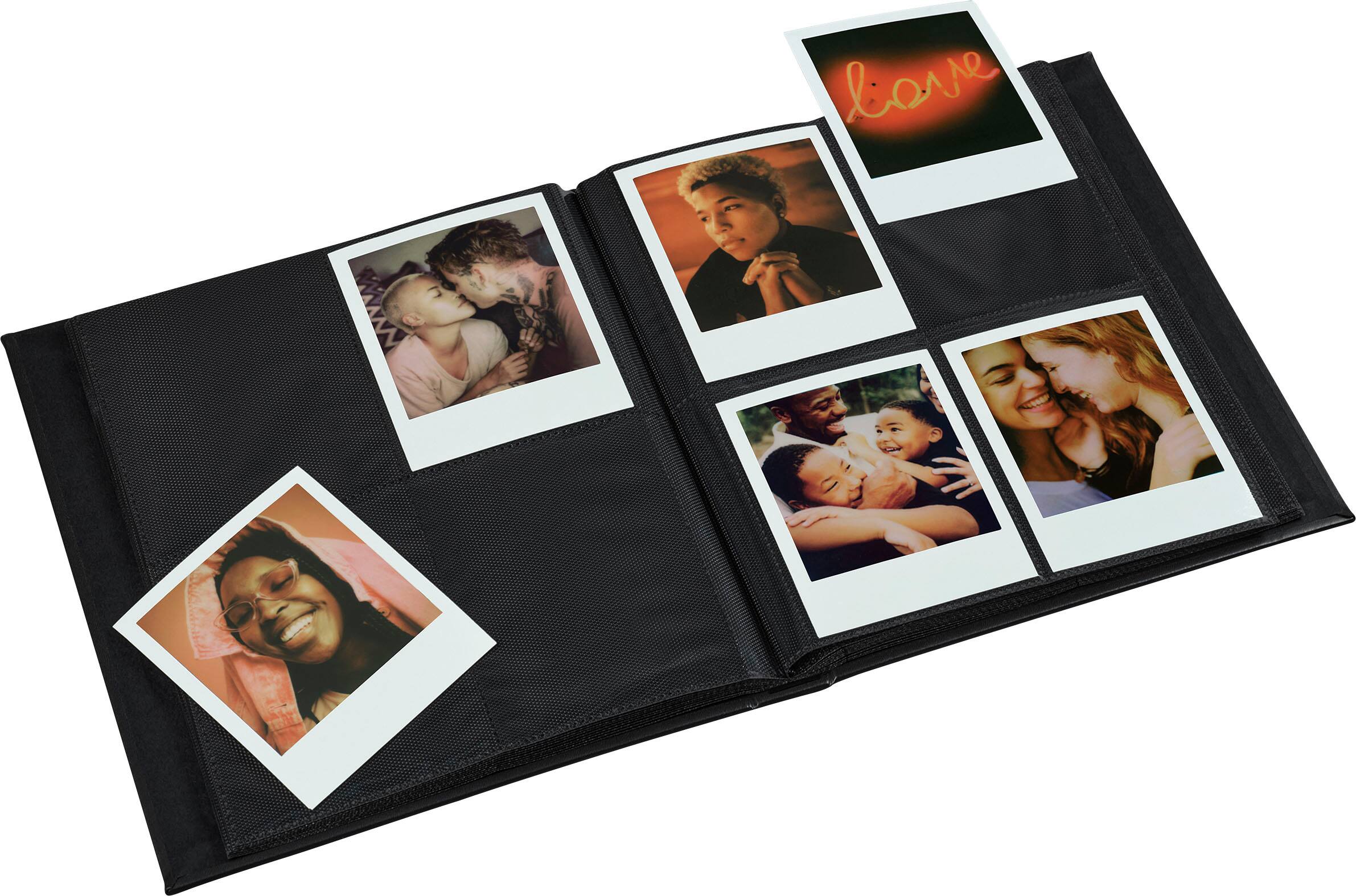 The image features a black photo album with several pictures of people, including a man and a woman. The album is open, showcasing the pictures. The largest text in the image reads "love."