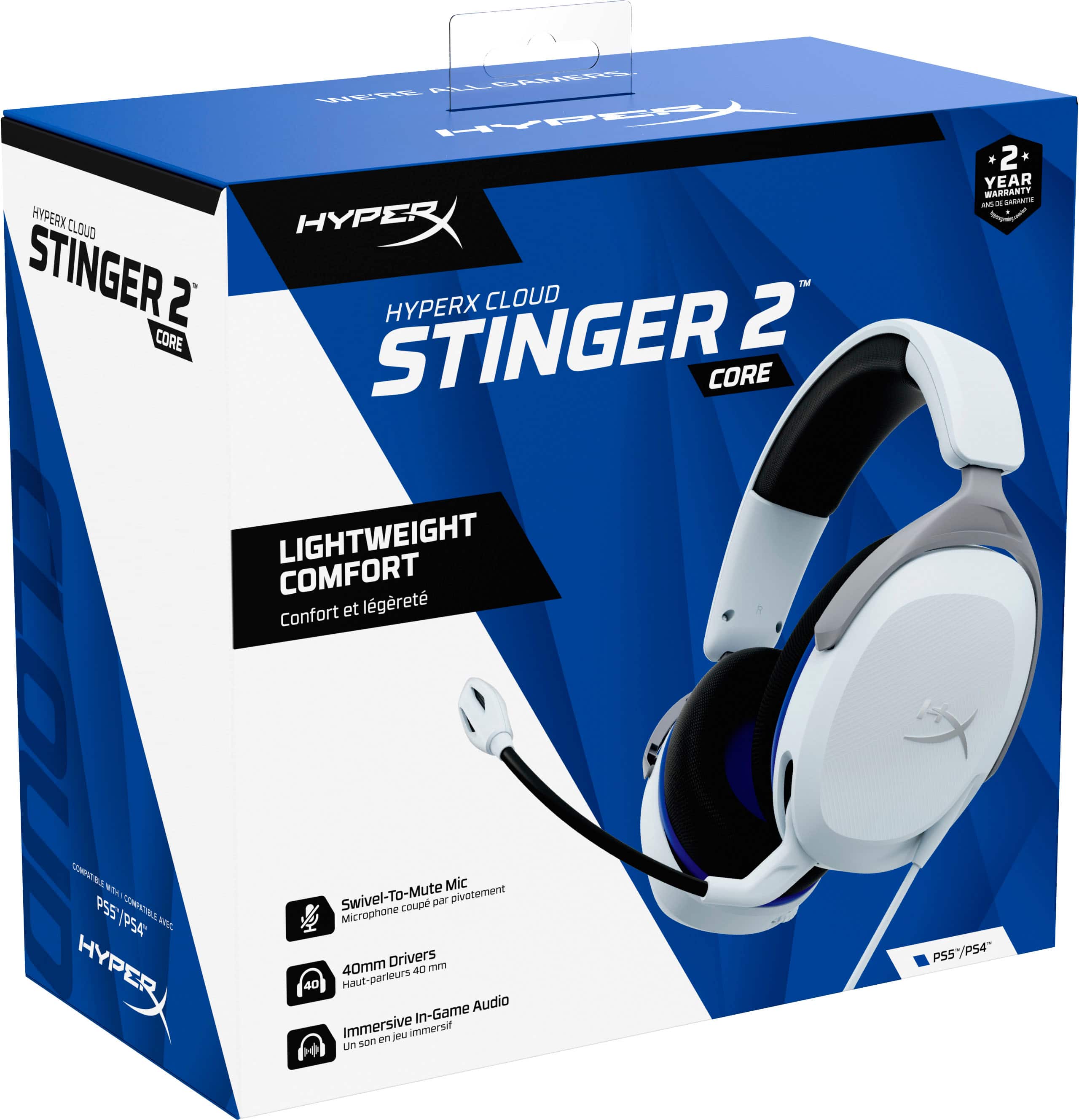 HyperX Cloud Stinger 2 Core Wireless Headset with Microphone, Lightweight Comfort, 7.1 Surround Sound, 40mm Drivers, In-Game Audio, and Swivel-to-Mute Mic.