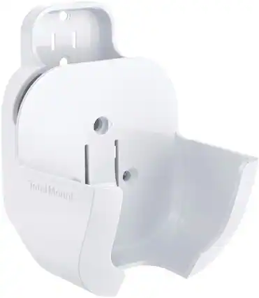 The image features a white Total Mount device, which is designed to hold a cell phone securely. The device has a holder that can be attached to a wall or other surfaces, providing a convenient and stable place for the phone to be placed. The Total Mount is a practical solution for keeping a phone within easy reach while also protecting it from potential damage or loss.