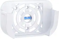 The image shows a white object with a blue center, which appears to be a fan or a device with a blue part. The object is placed on a white surface, and there is a close-up view of the blue part. The object is likely designed for cooling purposes, as it is described as a "cooling device."
