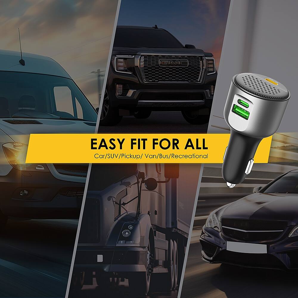 The text on the image is grouped and corrected as follows:

"Easy Fit For All: Car/SUV/Pickup/Van/Bus/Recreational."