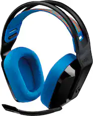 Front. Logitech - G535 Lightspeed Wireless Over-the-Ear Gaming Headset for PS5, PS4, Windows - Black-Blue.