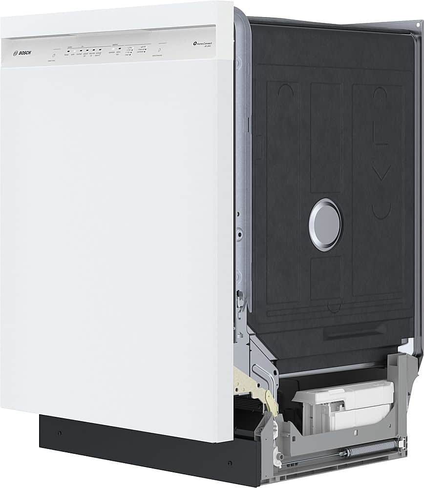 Angle. Bosch - 100 Series 24" Front Control Smart Built-In Stainless Steel Tub Dishwasher with PrecisionWash, 48 dBA - White.
