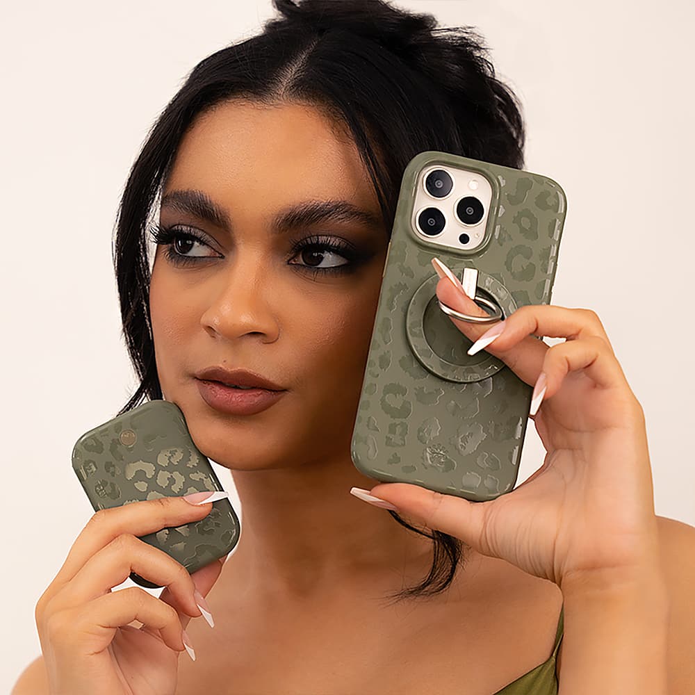 Alt View 12. Velvet Caviar - MagSafe iPhone 15 Pro Case - Olive Leopard.