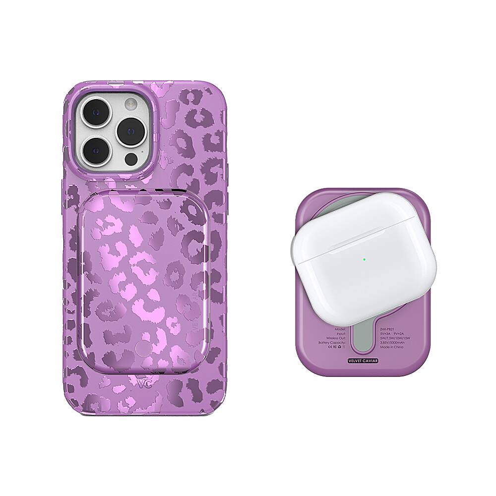 The image features a pink and black leopard print case for a smartphone. The case is designed to hold the phone securely and protect it from scratches and other damage. The case is made of high-quality materials and has a unique, eye-catching design. The case is shown in two different angles, providing a clear view of its features and design. The case is compatible with most smartphones and can be easily attached to the phone for a stylish and functional accessory.