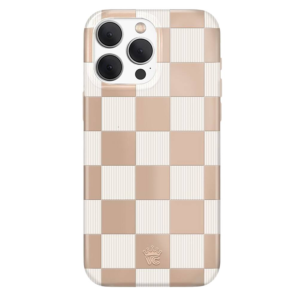 Front. Velvet Caviar - Checkered MagSafe iPhone 15 Pro Max Case - Nude.