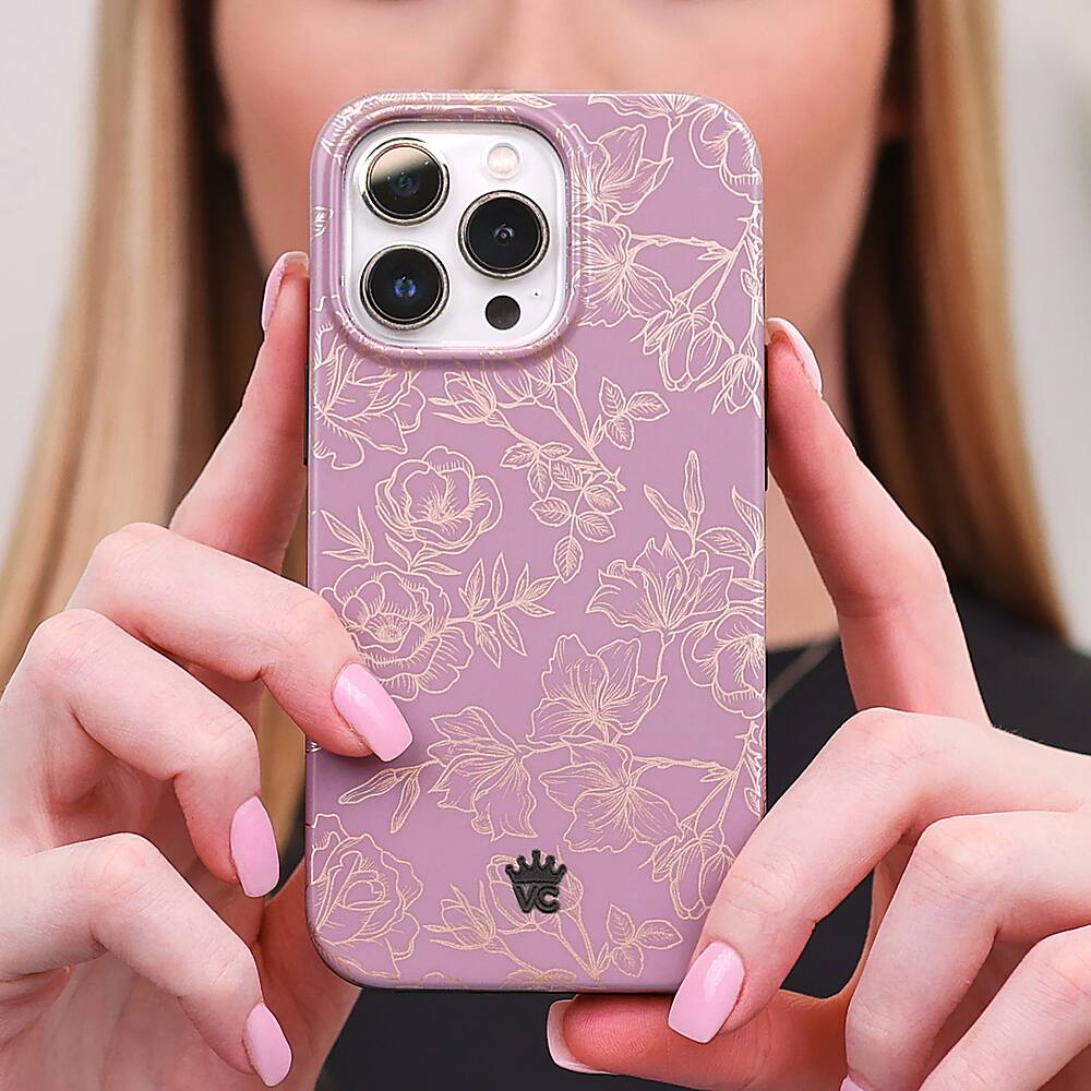 Alt View 12. Velvet Caviar - MagSafe iPhone 15 Pro Case - Chrome Floral Dusty Rose.