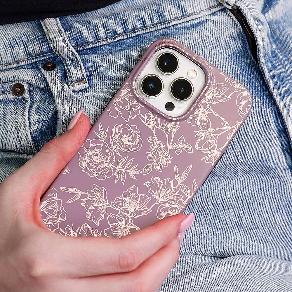 Alt View 13. Velvet Caviar - MagSafe iPhone 15 Pro Case - Chrome Floral Dusty Rose.