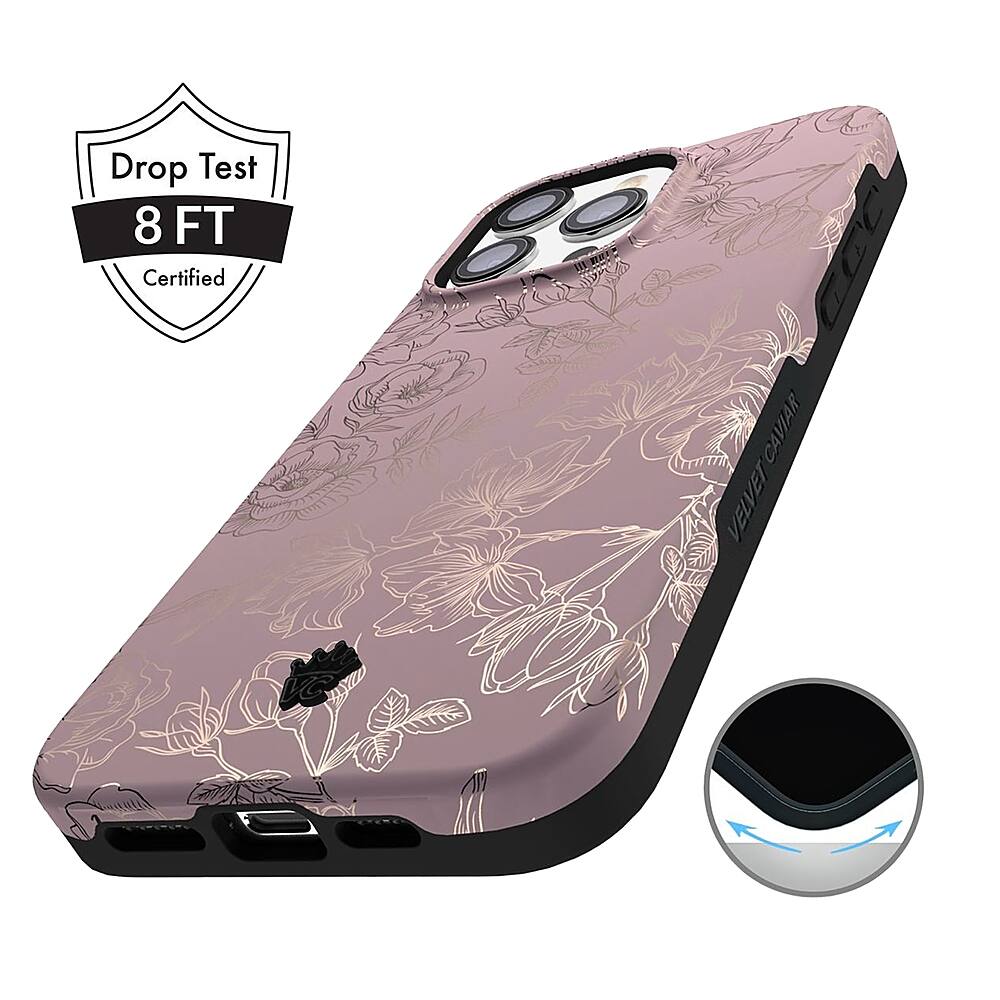Alt View 1. Velvet Caviar - MagSafe iPhone 15 Pro Case - Chrome Floral Dusty Rose.