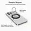 The image features a powerful magnet that securely holds up to 3x the phone's weight. The magnet is designed with a 180 rotating metal grip, which is only compatible with MagSafe-enabled iPhone 12 devices and later. This innovative design provides a convenient and stable way to hold the phone in place while also allowing for easy rotation and adjustment.