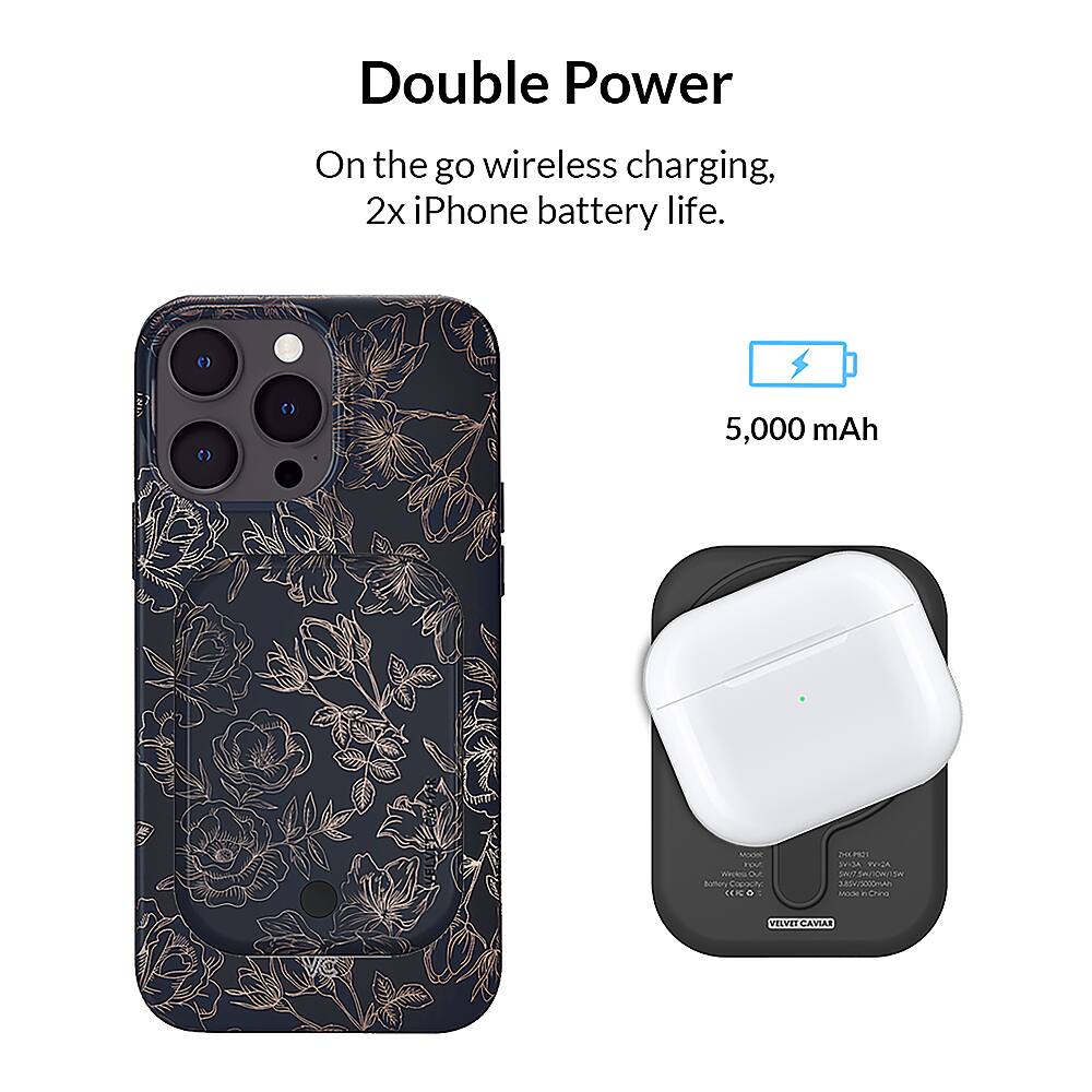 Double Power: On the go wireless charging, 2x iPhone battery life. 5,000 mAh so you can charge your iPhone 201 times.
