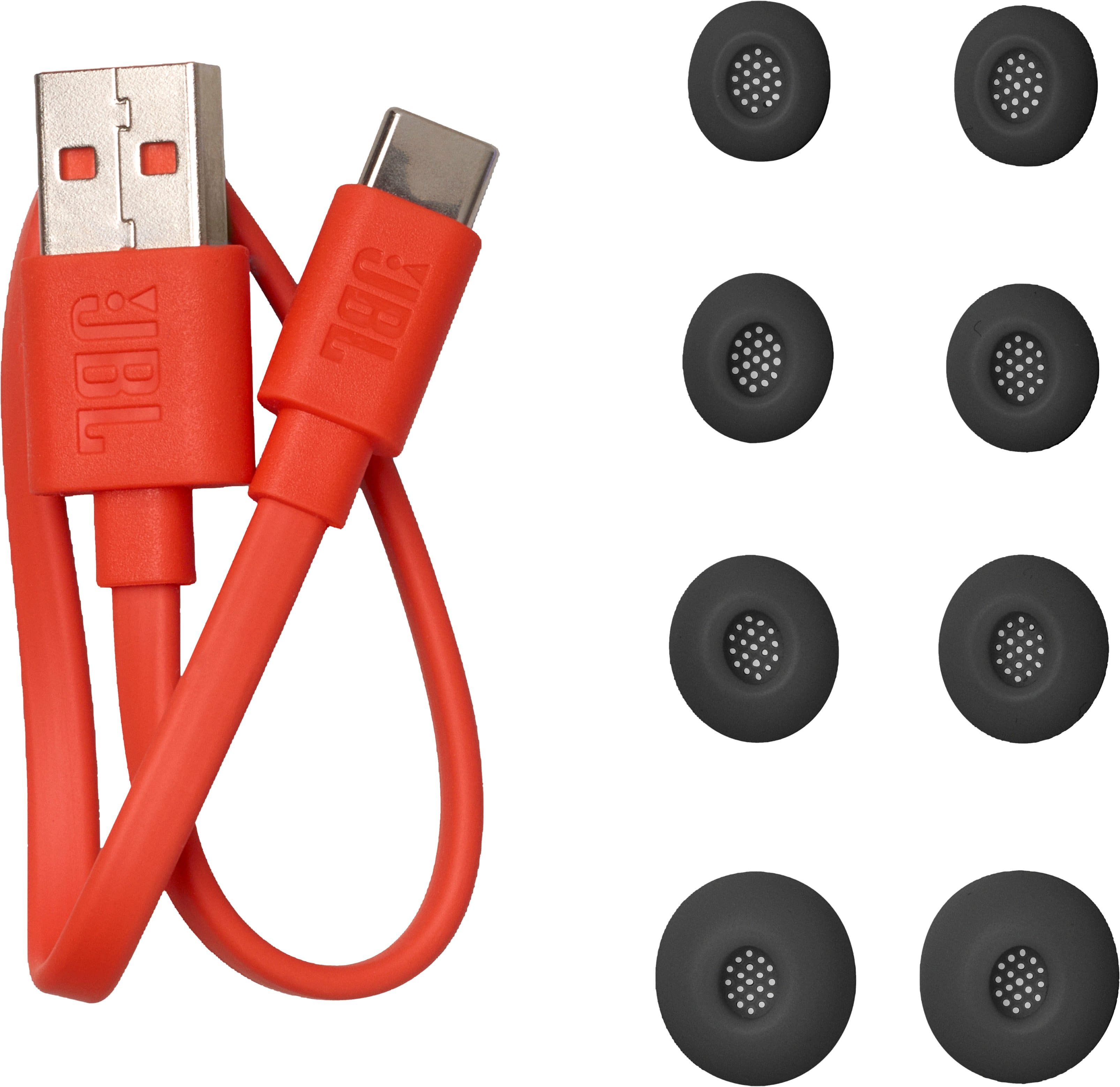 The image features a red USB cable and a set of black buttons. The USB cable is connected to a device, and the buttons are arranged in a row. The cable is likely used for charging or data transfer between the device and a computer or other compatible device.