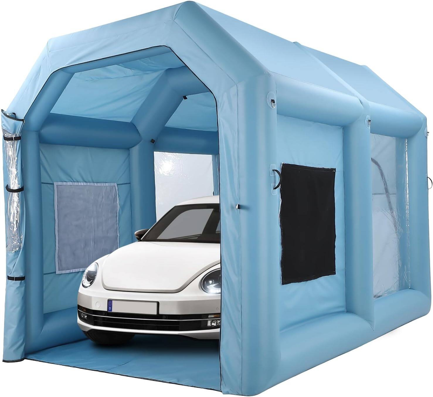 Front. Homhougo - 13x10x10 FT Inflatable Paint Booth | Portable Spray Shelter with 480W Blower & 3-Layer Filtration | - Blue 13x10x10 FT.