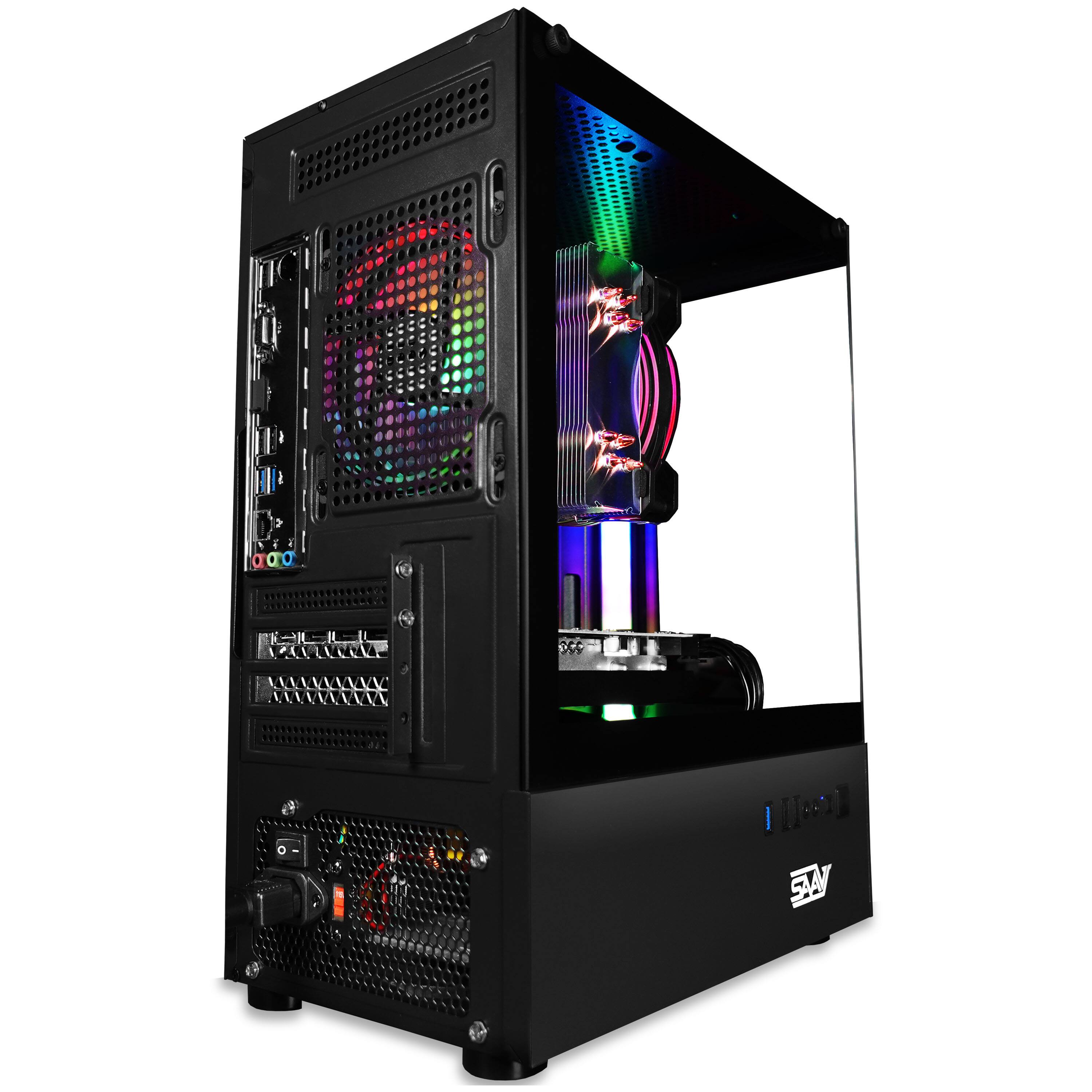 Back. SAAV - X8 Gaming PC, AMD Ryzen 5 5500 4.2GHz GeForce RTX 3050 6GB GDDR6, 16GB DDR4, 512GB NVMe, WIFI 6, Bluetooth, Windows 11 - Black.