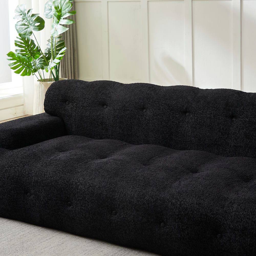 Alt View 10. Resenkos - 65.75" Napped Fabric Storage Bench, Double Lids Rolled Armrest Footstool Daybed - Black.