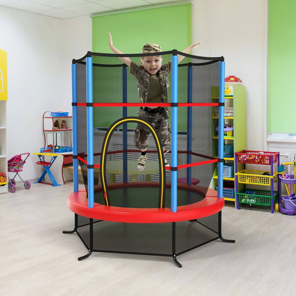 Alt View 1. Pefilos - 55 Inch Kids Recreational Trampoline Bouncing Jumping Mat with Enclosure Net-Navy, Bounce Trampoline for Outdoor - Blue.