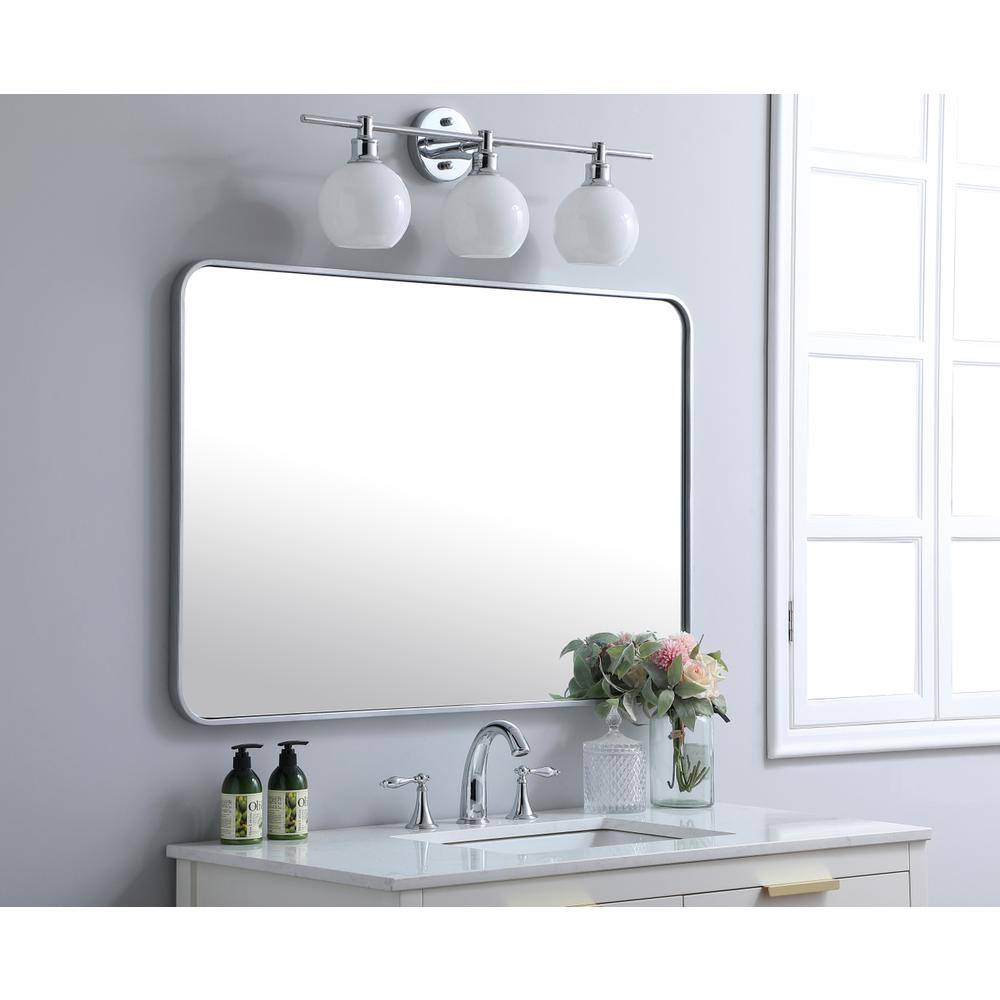 Alt View 4. Elegant Decor - Soft corner metal rectangular mirror 28x42 inch in Silver - Silver.