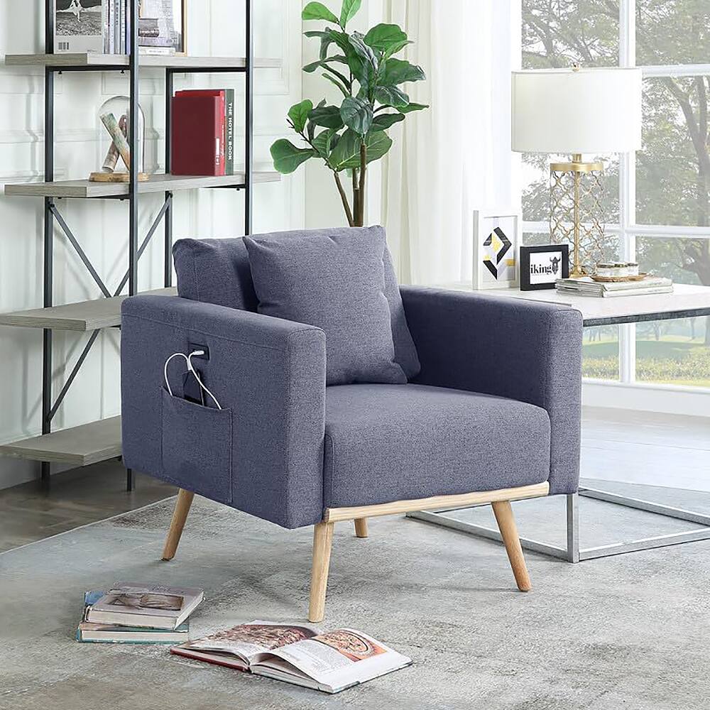 Angle. Lilola Home - Easton Dark Gray Linen Fabric Chair - Dark Gray.