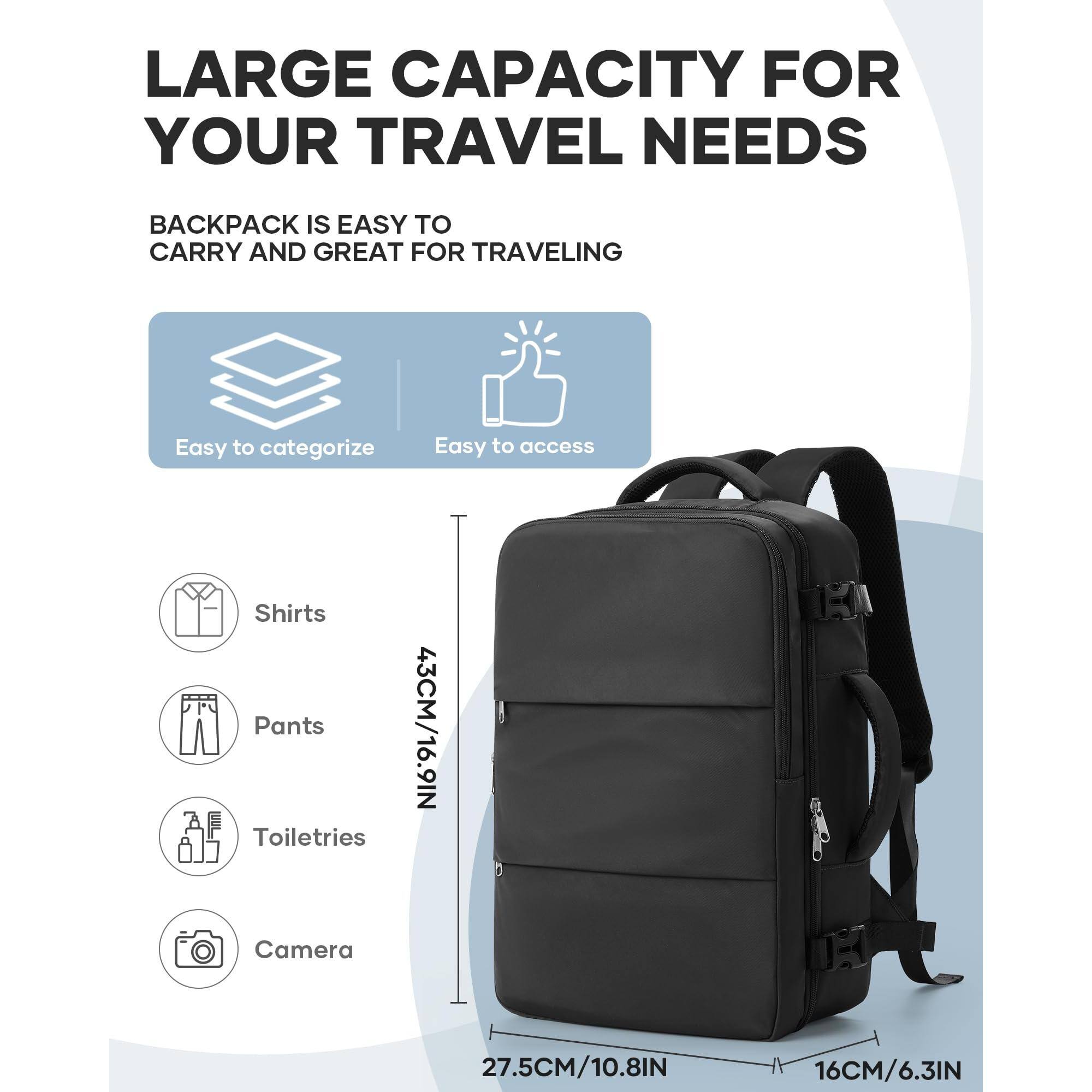 Left. Pacoar Cade - Travel Backpack For Women Men Carry On Traveling Airplanes Personal Item Bag Laptop Backpacks - E-black-Small.