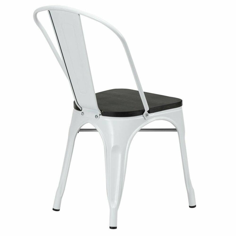 Alt View 1. Kadyn - Dining Chairs, Kitchen Chairs Trattoria Chairs,4 Pieces Tolix Style Metal Dining Side Chair Stackable Wood Seat-White - White.