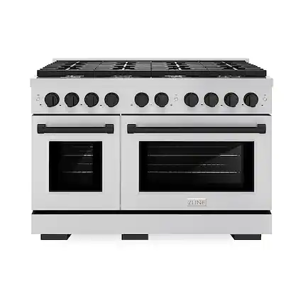 Front. ZLINE - 48 in. 6.7 cu. ft. Freestanding Double Oven Gas Range - Stainless Steel/Matte Black Accents.