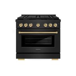 ZLINE - Autograph 36" Paramount Black Stainless Gas Range w/ 6 Burners & Bronze Accents (SGRBZ-36-CB) - Black Stainless Steel