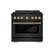 Front. ZLINE - ZLINE 36 in. 5.2 cu. ft. Freestanding Gas Range with Gas Oven in Black Stainless Steel and Champagne Bronze Accents.