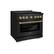 Left. ZLINE - ZLINE 36 in. 5.2 cu. ft. Freestanding Gas Range with Gas Oven in Black Stainless Steel and Champagne Bronze Accents.
