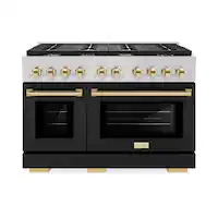 ZLINE - Autograph 48" Paramount Double Oven Gas Range and Gold Accents (SGRZ-BLM-48-G) - Satin Steel/White - Front_Zoom