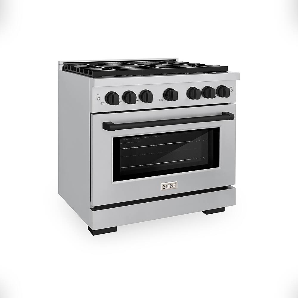 Left. ZLINE - Autograph Edition 36" Paramount Gas Range w/ 6 Burners & Matte Black Accents (SGRZ-36-MB) - Stainless Steel.