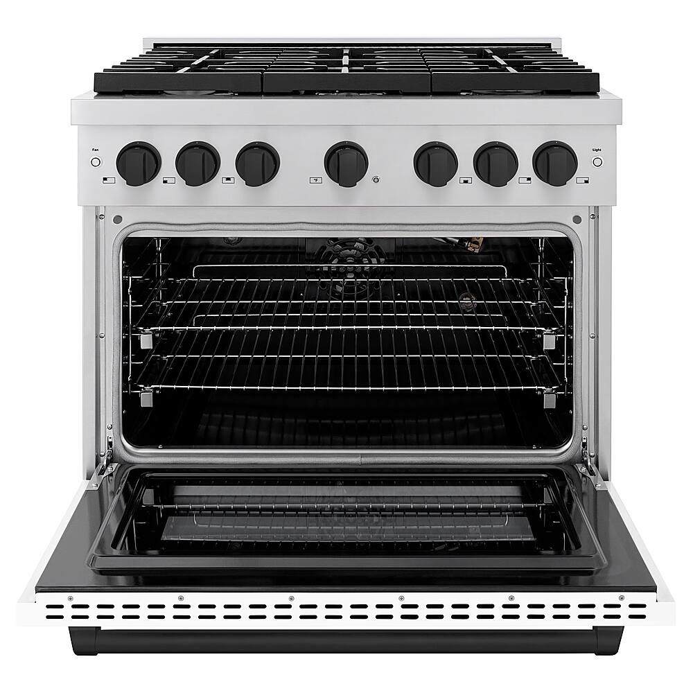 Angle. ZLINE - 36 in. 5.2 cu. ft. Freestanding Gas Range with Gas Oven with White Matte Door - stainless steel.