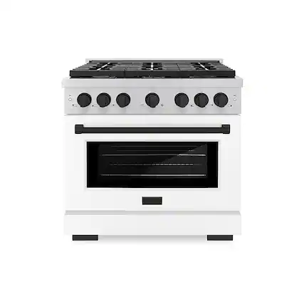Front. ZLINE - 36 in. 5.2 cu. ft. Freestanding Gas Range with Gas Oven with White Matte Door - stainless steel.