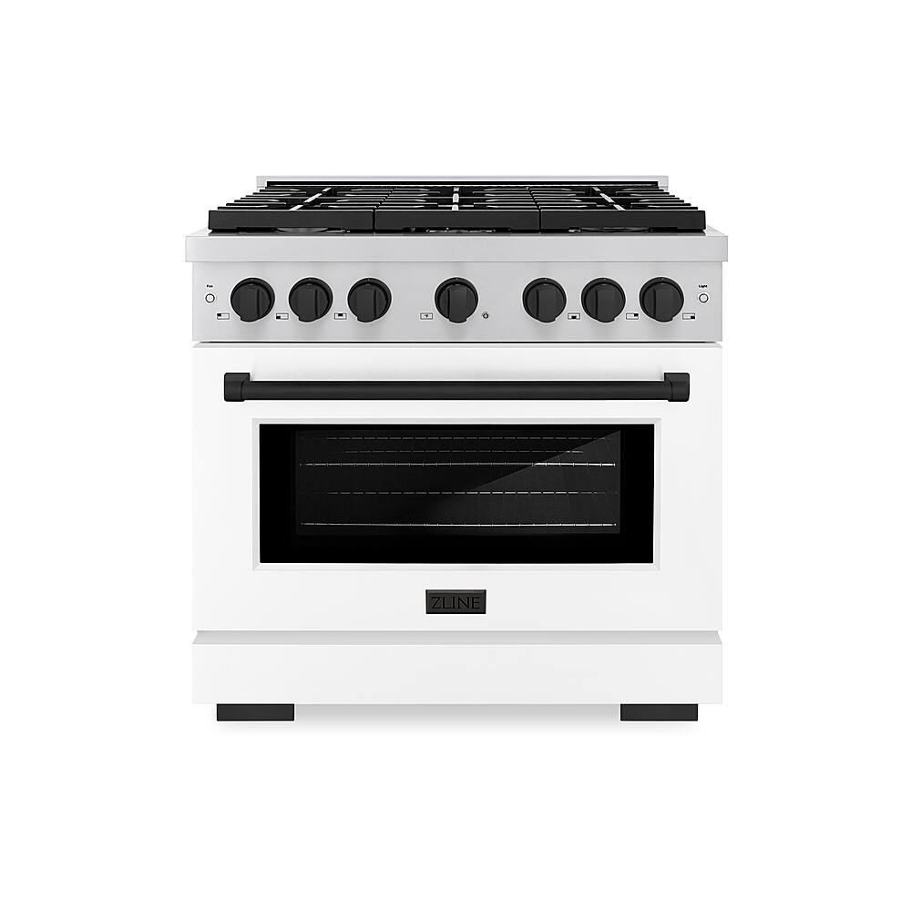 Front. ZLINE - 36 in. 5.2 cu. ft. Freestanding Gas Range with Gas Oven with White Matte Door - stainless steel.