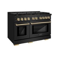 ZLINE 48 in. 6.7 cu. ft. Freestanding Double Oven  Gas Range in Black Stainless Steel and Polished Gold Accents - Front_Zoom