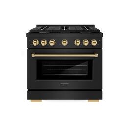 ZLINE - Autograph 36" Paramount Black Stainless Gas Range w/ 6 Burners & Gold Accents (SGRBZ-36-G) - Black Stainless Steel