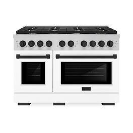 ZLINE - Autograph 48" Paramount Gas Range with 8 Burners and Black Accents (SGRZ-WM-48-MB) - Satin Steel/White