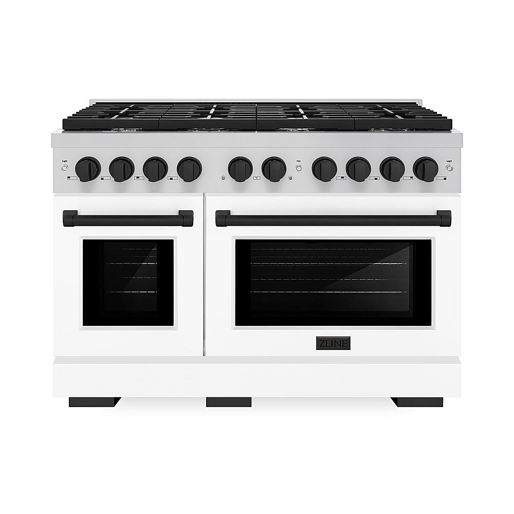 Front. ZLINE - 48 in. 6.7 cu. ft. Freestanding Double Oven Gas Range with Matte Black Accents - Stainless Steel.