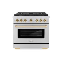 ZLINE 36 in. 5.2 cu. ft. Freestanding Gas Range with Gas Oven in Stainless Steel and Polished Gold Accents - Stainless Steel - Front_Zoom