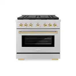 ZLINE - Autograph Edition 36" Paramount Gas Range w/ 6 Burners & Polished Gold Accents (SGRZ-36-G) - Stainless Steel