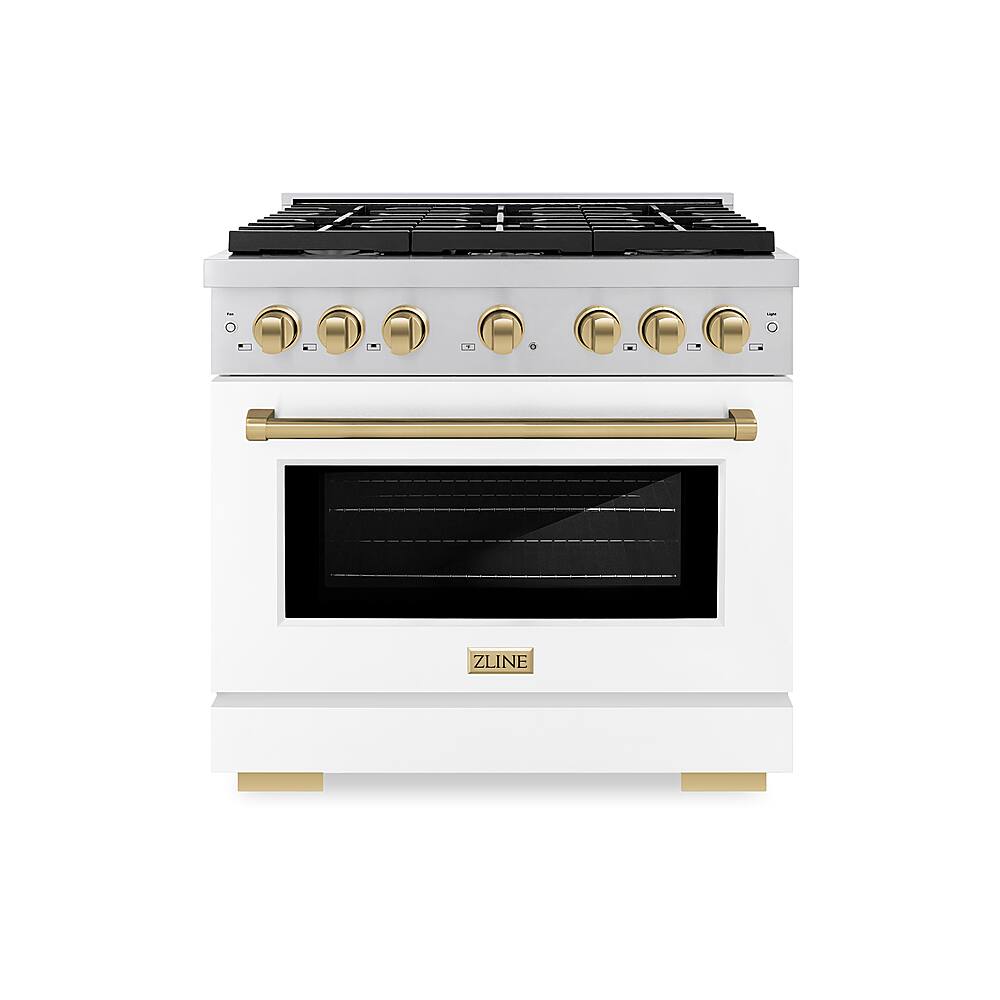 Front. ZLINE - 36 in. 5.2 cu. ft. Freestanding  Gas Range with Gas Oven with White Matte Door - Stainless Steel.