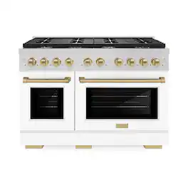ZLINE - Autograph 48" Paramount Gas Range with 8 Burners and Bronze Accents (SGRZ-WM-48-CB) - Satin Steel/White