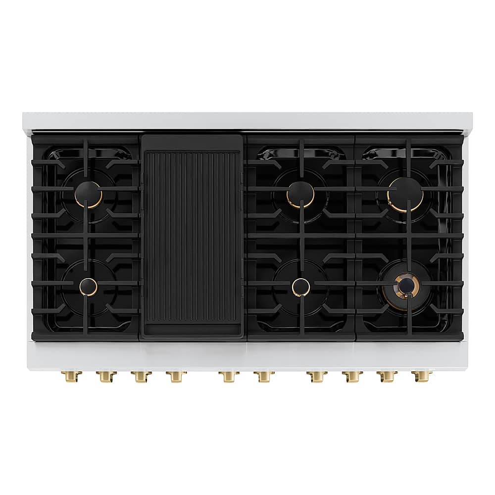 Alt View 1. ZLINE - ZLINE 48 in. 6.7 cu. ft. Freestanding Double Oven Gas Range in Stainless with Champagne Bronze Accent - stainless steel.