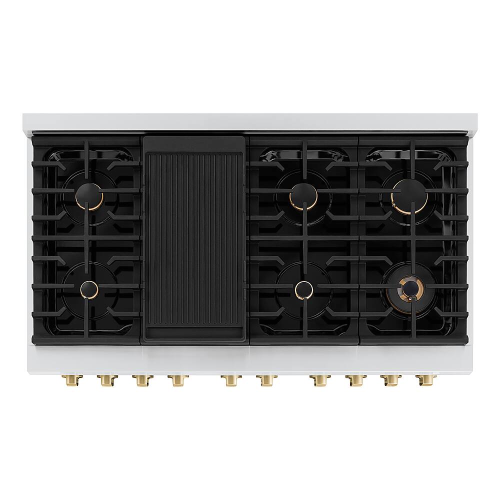 Alt View 1. ZLINE - ZLINE  48 in. 6.7 cu. ft.  Freestanding Double Oven Gas Range in Stainless with Champagne Bronze Accent - stainless steel.