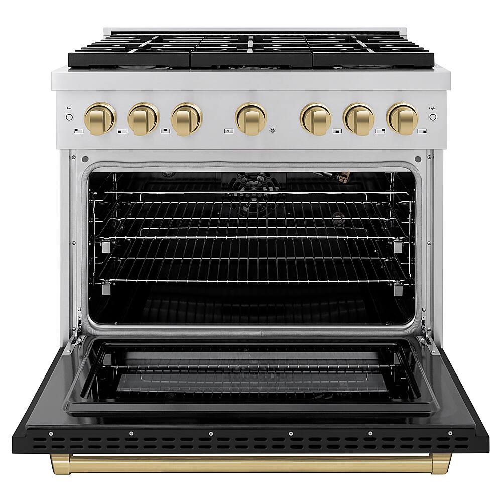 Angle. ZLINE - Autograph 36" Paramount Gas Range with 6 Burners and Bronze Accents (SGRZ-BLM-36-CB) - Black.